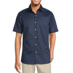 Hart Schaffner Marx Pajama Top Blue Pattern Shoreline Collection Button Down L